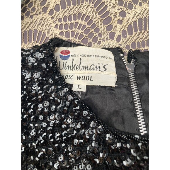 Vintage 60s Top 1960s Black Sequin Cocktail Wedding Guest Chic Fancy Size Medium - Picture 3 of 6
